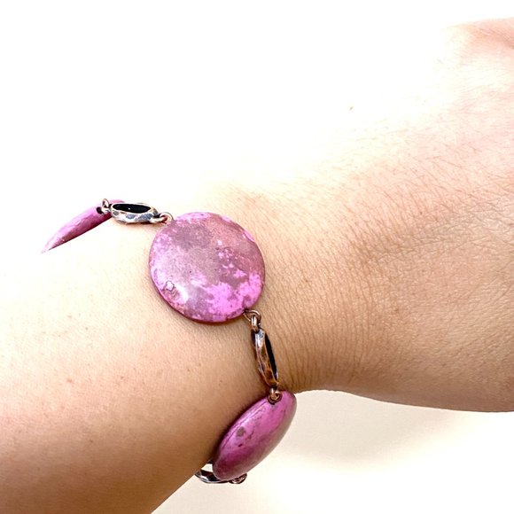 2/$20, Viva Magenta Agate Boho Bracelet, Chunky Bold Statement Copper Chain - Picture 4 of 9